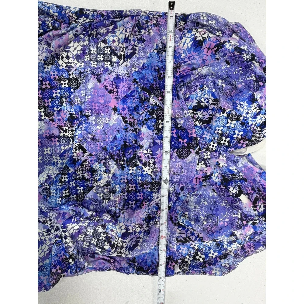 Swimsuits For All Purple Mosaic Floral Halter Tankini Top Size 20